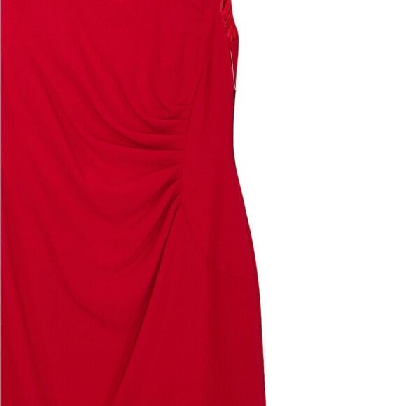 Tahari Red Jewel Neck Ruched Knee Length Dress| Size 8 - Picture 5 of 9